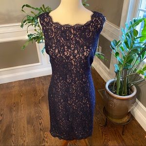 Lace Sheath Dress - Navy - EUC